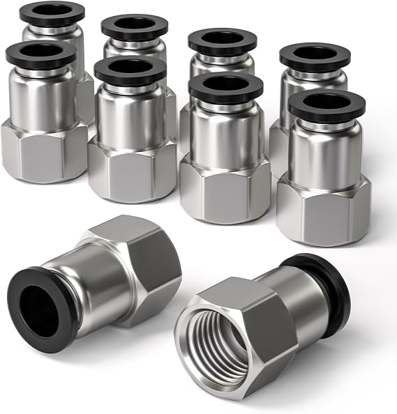 Bwintech Pack of 10 4 mm Hose AD x 1/4 Inch BSP Female Thread Straight Plug-in Pneumatic Adapter PCF4-02 Quick Release for Air Lines