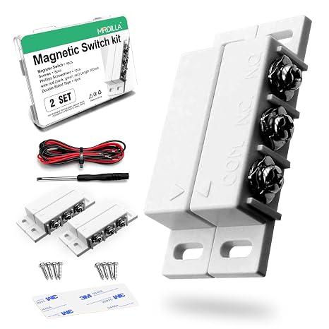 2 Sets Magnetic Reed Switch NO/NC, Wired Door Window Contact Sensor | Surface-mount design, 22AWG leads