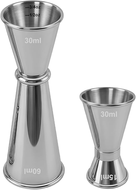 2-Pack Cocktail Jiggers Set, Premium 304 Stainless Steel Double-Sided Bar Jigger Tools (0.5oz/1oz + 1oz/2oz)