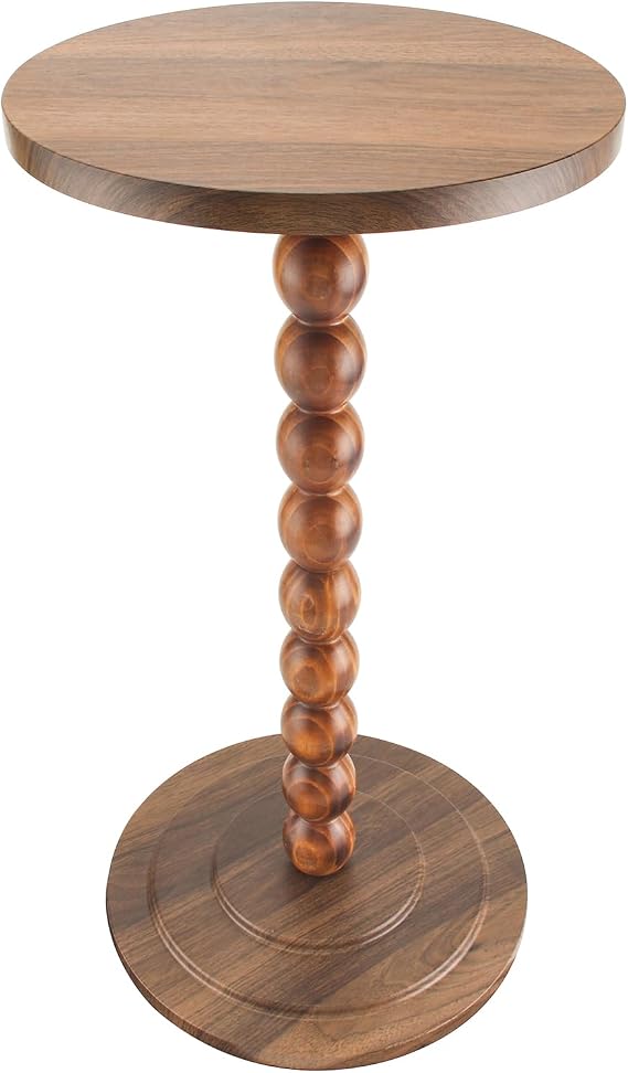 Small Round Side Table, Drink Table for Small Spaces, Coffee Table with A Base for Living Rooms, Bedrooms, Sofas, and Offices (Walnut)