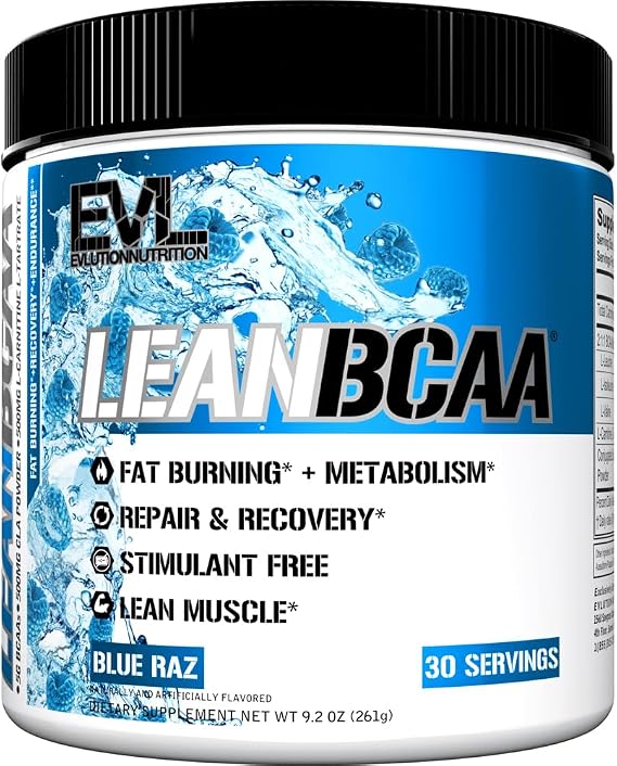 Evlution EVL LeanBCAA Powder with CLA & Carnitine - 30 Servings - Blue Raz | Stim Free - Amino Acids with CLA Carnitine - 2:1:1 Branched Chain Amino Acids Supports Muscle Recovery Fat Burn & Metabolism
