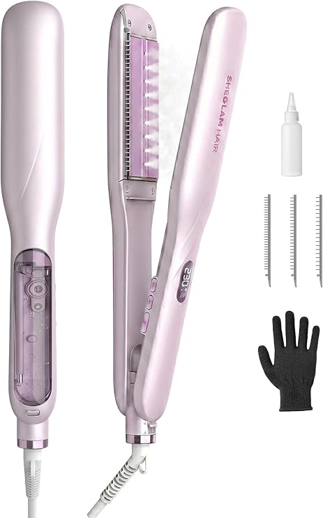 SHEGLAM Steam Flat Iron Hair Straightener 1.5" Ceramic Flat Iron with Combs