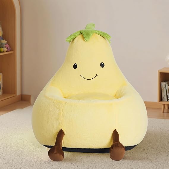 NEWBULIG Bean Bag Chair, Eggplant-Shaped Kid's Sofa with Soft Plush and Washable Cover for Children Aged 4 to 12, Kids Reading Chair for Bedroom, Living Room and Playroom, 31" Yellow
