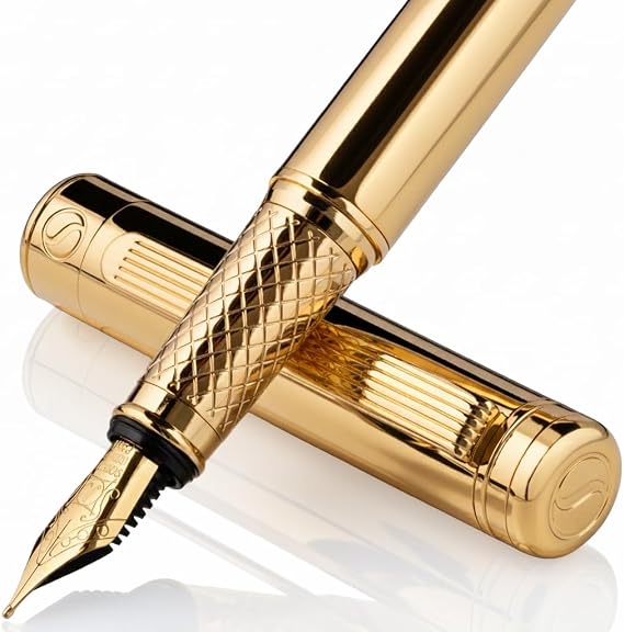 Scriveiner Fountain Pen, Gold Plated Schmidt Nib, Medium Point, Converter Included, Luxury Brand, Business, Job Gift, Promotion, Birthday, Gift, Men/Women