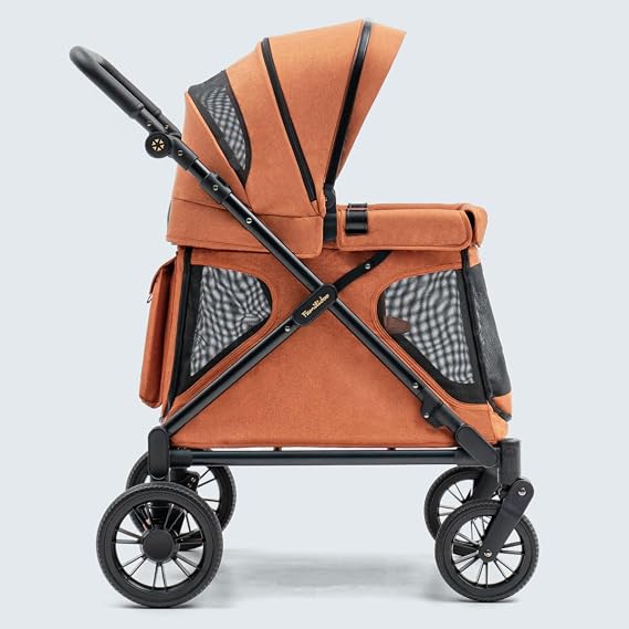 Familidoo Q1 Multi-Use Kids Wagon Stroller Foldable, Lightweight & All-Terrain for Kids & Pets 5-Point Safety Harness, Rain Cover & Compact Travel Design Supports Up to 132 lbs (Burnt Orange)