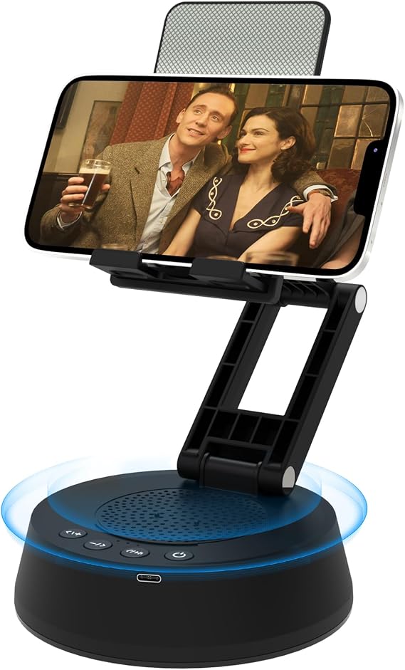 Cell Phone Stand with Wireless Bluetooth Speaker,Adjustable Height and Angle Phone Stand for Desk, HD Stereo Sound & Anti-Slip Base Phone Holder Speaker Compatible with iPhone,Gifts for Men Women