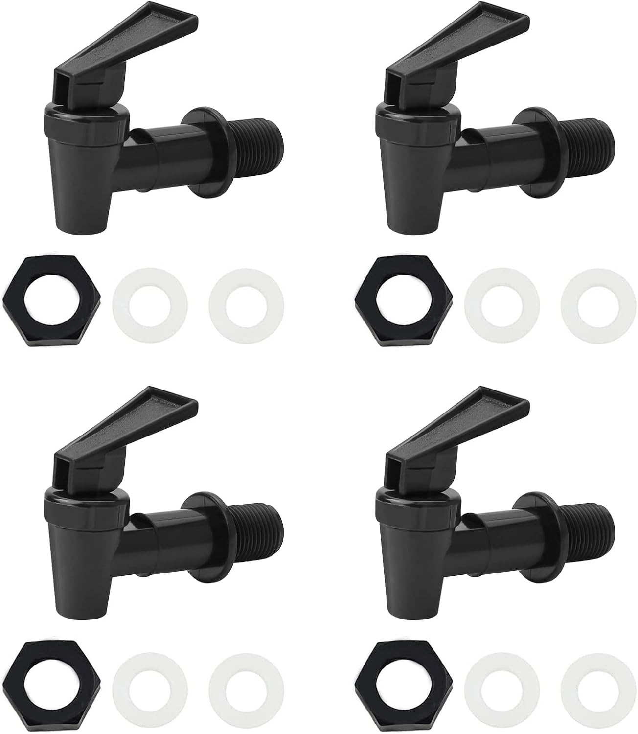4 Pieces Universal Water Dispenser Tap Replacement, Plastic Push Type Dispenser Faucets for Hot Cold Water Beer Wine Juice Bottle Bucket, Black