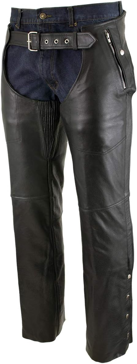 Milwaukee Leather LKM5714 Men's Black Premium Leather Motorcycle Riding Chaps w/Removable Insulating Liner
