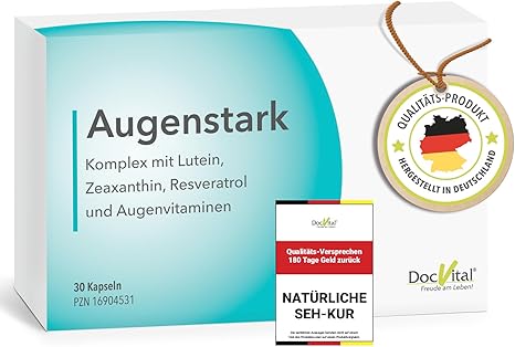 Augenstark Vital Complex Lutein Zeaxanthin Capsules High Dose With vitamin A & B2 for normal vision resveratrol OPC zinc selenium eye vitamins protection of the retina