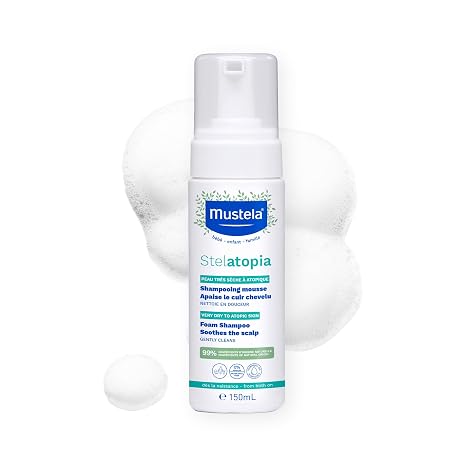 Mustela Stelatopia Eczema-Prone Skin Foam Shampoo for Newborn & Baby with - with Natural Avocado & Sunflower Oil - Fragrance-Free & Tear Free - 5.07 fl. oz.