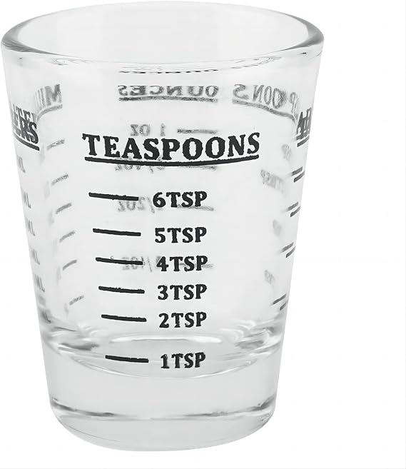 Shot Glasses Measuring Cup 30ml Glass Mini Measures Round Liquid Glass Measurement Jug 1 Ounce with 4 Scales Oz/Ml/Teaspoon/Tablespoon Kitchen Tool
