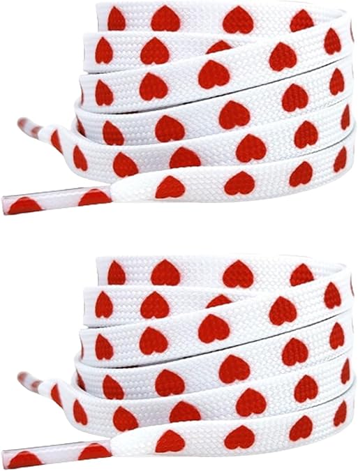 2 Pairs Red Heart Shoelaces Printed Flat Shoe Strings Colored Shoe Laces for Canvas Shoes Sneakers Laces Shoe Lace Replacements