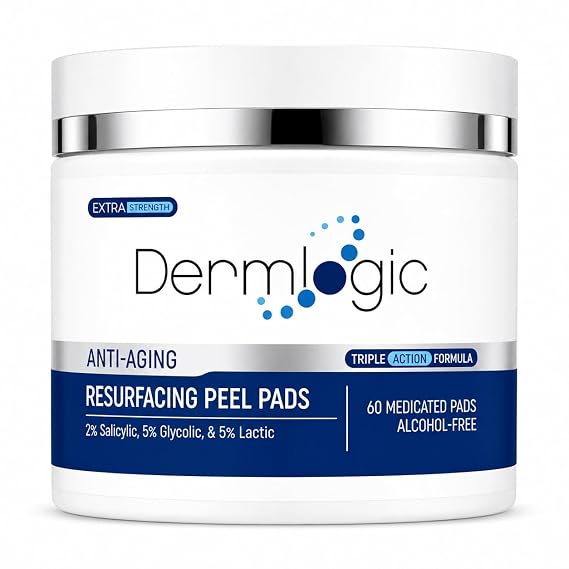 Anti Aging Resurfacing Peel Pads- Triple Action Chemical Peel Pads Combined with Glycolic, Lactic, and Salicylic Acids. Smooths Fine Lines, Wrinkles, Dark Spots, and Imperfections to Enhance the Skin