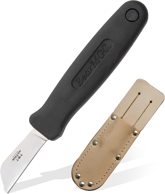 Bear & Son Fixed 1.75" Splicer Utility Knife | 440 High Carbon Stainless Steel Sheepfoot Blade with Cushioned Kraton Grip | Compact Work, Shop & Everyday Use Fixed Blade Knife Made in USA