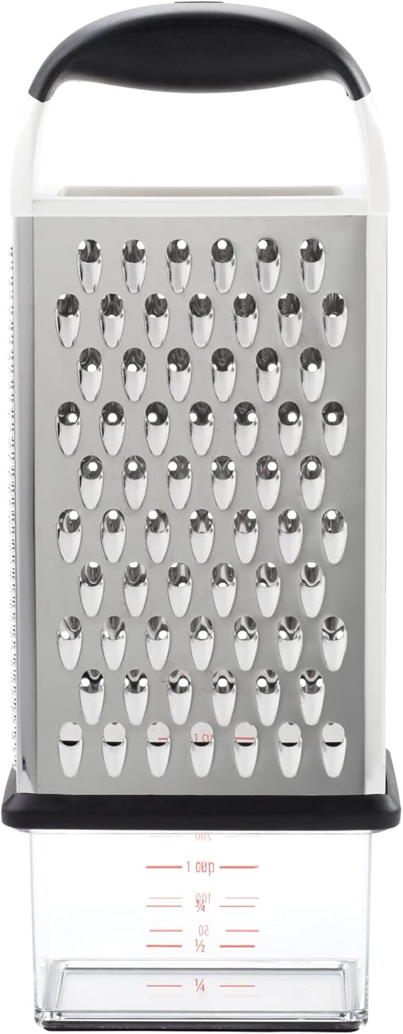 OXO Good Grips 4-Sided Box Grater for Cheese & Vegetables with Container | Stainless Steel Grating Surfaces, Non-Slip Handle, Detachable Container, Cheese, Vegetables, Zesting, Multi Purpose Grater