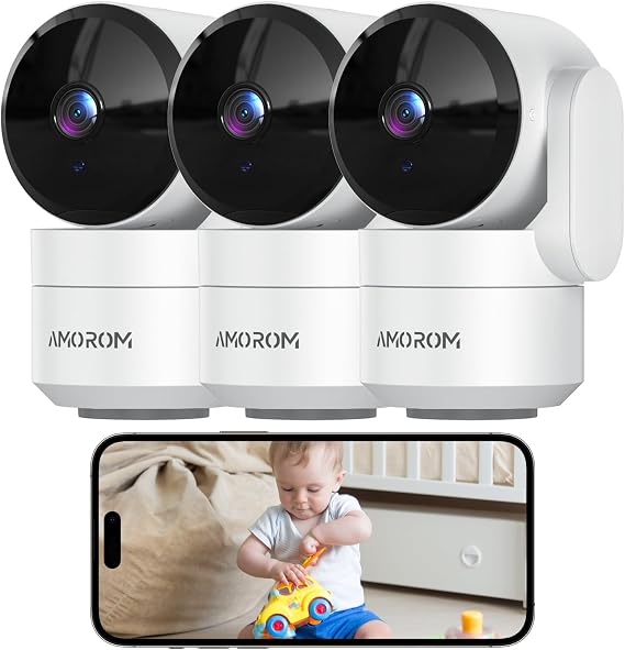 3 Pack Indoor Security Camera, 360 Pan Tilt Home Surveillance Cam, 2-Way Audio Night Vision Motion Detection, 2.4GHz WiFi Camera, Phone App, Cloud SD Card Storage, Compatible with Alexa Google Home