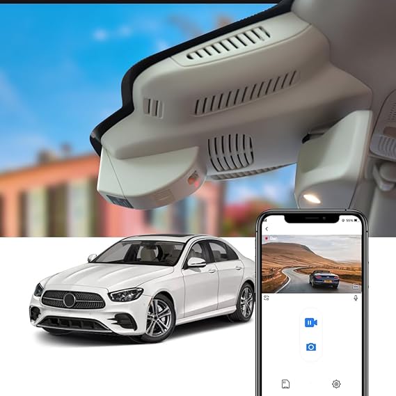 Fitcamx 4K Dash Cam Suitable for Mercedes-Benz E Class 2017-2023 E300 E350 E400 E450 5thGen W213 (HD2-6251), OEM Look, 2160P UHD Video, Loop Recording, WiFi & APP, G-Sensor, Easy to Use, 64GB Card