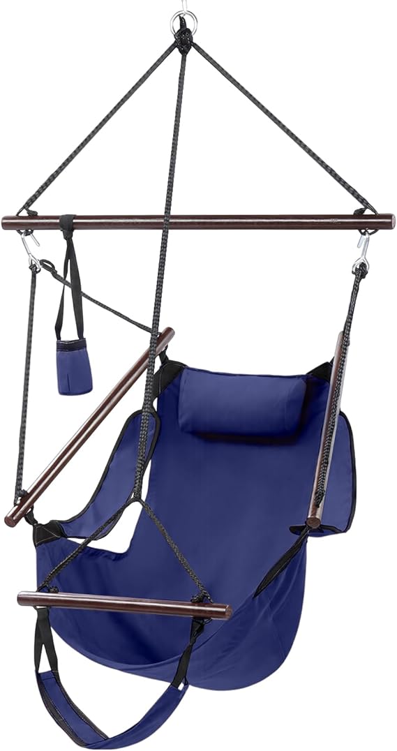 Upgraded Unique Hammock Hanging Sky Chair, Air Deluxe Swing Seat with Rope (Navy Blue)