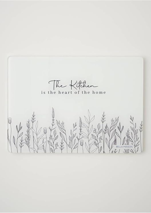 BELLA MAISON Botanique Cam Kesme Tahtası Beyaz (35X25 Cm)