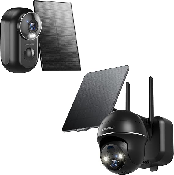 ZUMIMALL Solar Security Cameras Wireless Outdoor with 360 PTZ, 2.4G WiFi Solar Powered Cameras for Home Security, Spotlight & Siren/PIR Detection/3MP Color Night Vision/2-Way Talk/IP66/Cloud