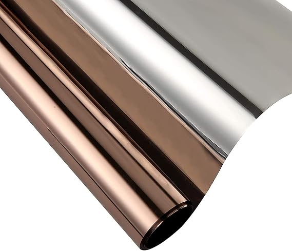 SW Window Privacy Film One Way Mirror Reflective Glass Film Heat Control Anti UV Adhesive Film for Home and Office Windows, Brown Silver