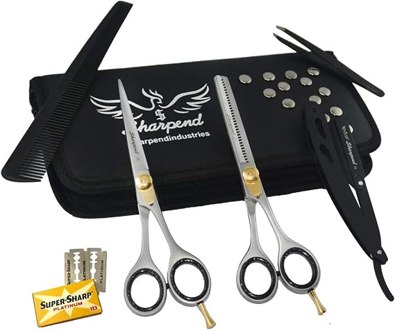 Professional Haircutting Scissors Kit 6 inch Razor Edge Barber Scissor, Japanese Haircutting Scissors and Thinning Shears for Men, Women & Kids, Salon and Home Hair Cutting Set