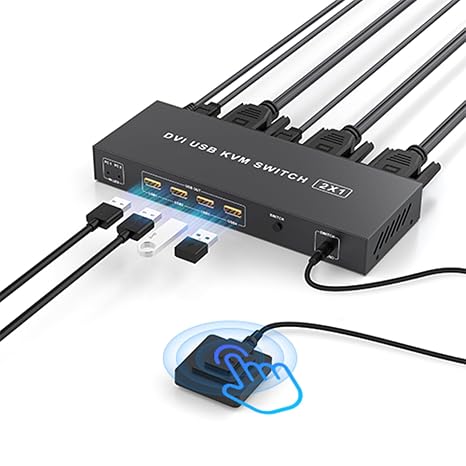 DVI KVM Switch 1 Monitor 2 Computers,4K30Hz KVM Switches for Dual Computer