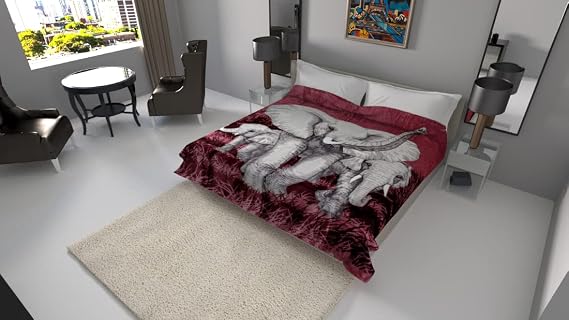 SOLARON Elephant Blanket Korean Thick Heavy Weight Silk Soft Reversible Cobias Bed Comforter Bedspread Bedding Queen Winter Warm Season Throw (Elephant Burgundy, Queen (U.S. Standard))