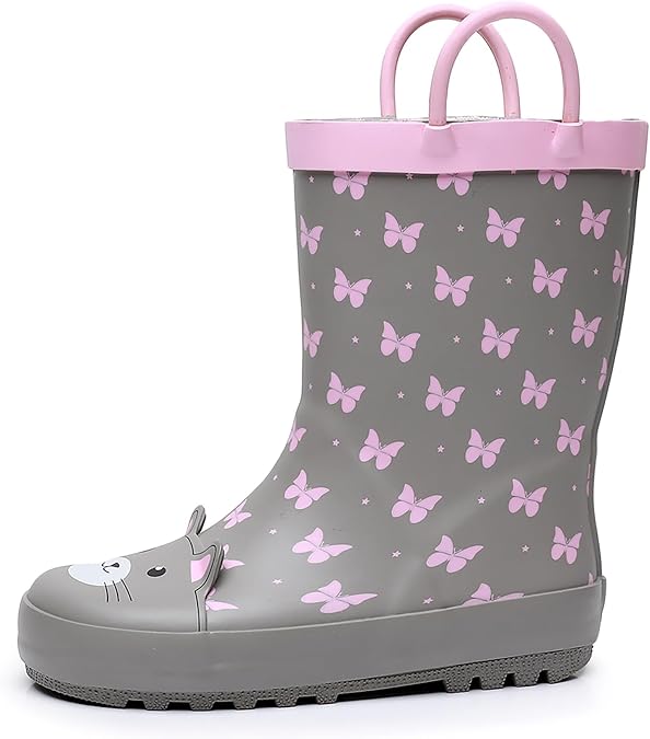 WTW Toddler and Kids Rain Boots with Easy-On Handles, Unisex-Child Waterproof Rubber Rain Boots in Fun Patterns for Girls and Boys (Toddler/Little Kid/Big Kid)
