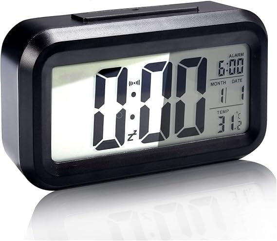 Senon Digital Alarm Clock Bedside Clock with Large LED Display 12/24 Procrastination Night Light for Bedroom Home Office with Date Calendar (Black)