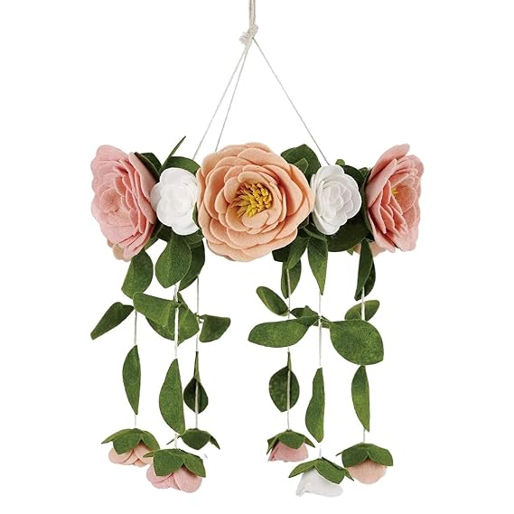 Baby Crib Mobile Wooden Hanging Nursery Baby Mobile for Crib, Handmade Floral Nursery Decor for Girls, Perfect Shower Gift (Felt Rose) Also Fits Bassinets, Sorrel + Fern