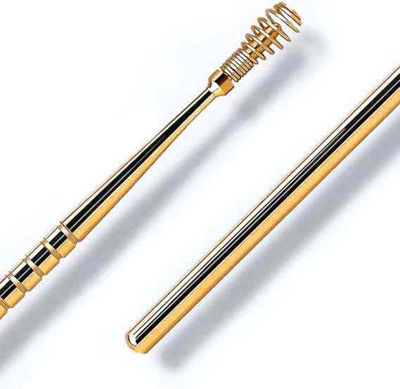 Ear Wax Removal, 360 Spiral Ear Pick for Ear Cleaning and Massaging, Stainless Steel Flexible Design Ear Cleaning Tool, Golden