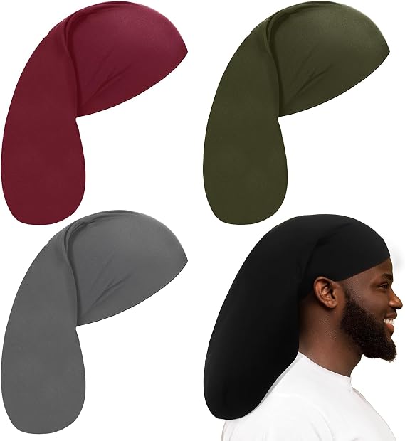 Tatuo 4 Pieces Unisex Jumbo Dreadlock Cap Long Dreads Hair Head Wrap Sleeping Cap Hair Accessories Sleep Bonnet for Men Women