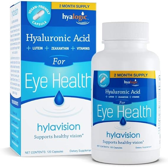 Hyalogic HylaVision Eye Health Supplement - Hyaluronic Acid, Lutein and Zeaxanthin Supplements Contains Eye Vitamins A, C, E, and Zinc Soothe Tired Eyes (120 Capsules)