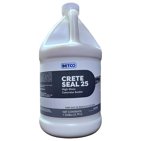 Crete Seal 25 Clear High Gloss Protective Sealer for Concrete, Terrazzo, Cement, Brick, Patio, Garage, Driveway, Deck, Stone, Masonry, Non Resilient Surfaces, Indoor Outdoor Use, 1 Gallon