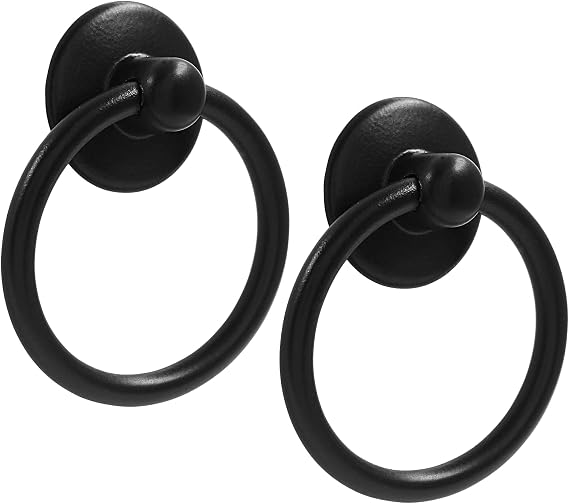 Bivethoi 6 Pcs Drop Ring Drawer Pulls, Matte Black Round Ring Pulls
