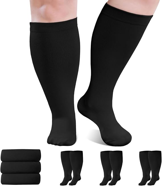 Plus Size Compression Socks 20-30mmHg Wide Calf for Men Women, Extra Large Compression Stockings Support for Running, Travel, Nurses, Pregnancy (3 Pairs)