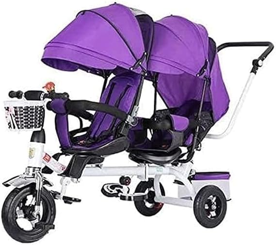 Lightweight Double Stroller Portable Twin Tricycle with Canopy - Carbon Steel Frame Double Pushchair Baby Carriage - Tandem Strollers for Twins
