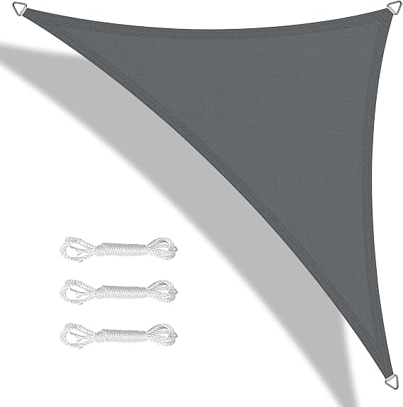 Teynewer Sun Shade Sail Triangle 3x3x3m Waterproof Shade Sail for Outdoor Garden Patio Party 98% UV Block Sunscreen Awning Canopy Sunsail with Free Rope, Dark Grey