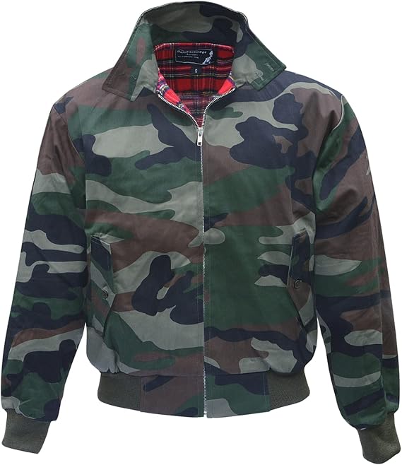 Spirit of England Classic Harrington Style Jacket Knightsbridge Woodland Camouflage Tartan Lined (Size 2XL Only)