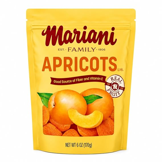 Mariani Premium Dried Apricots, Soft & Chewy Dried Fruit Snack, Good Source of Fiber & Vitamin E, Naturally Delicious Apricots, Resealable Bag, 6 Oz