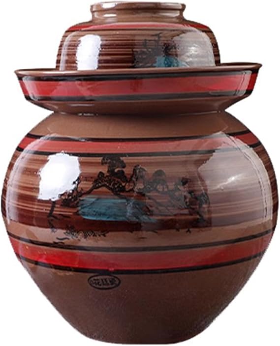 Fermentation Jar, Ceramic Fermentation Crock with Lid, Chinoiserie Fermenting Jar Kit for Sauerkraut, Pickling Cabbage, Kimchi, Pickles, Vegetables,A,4L