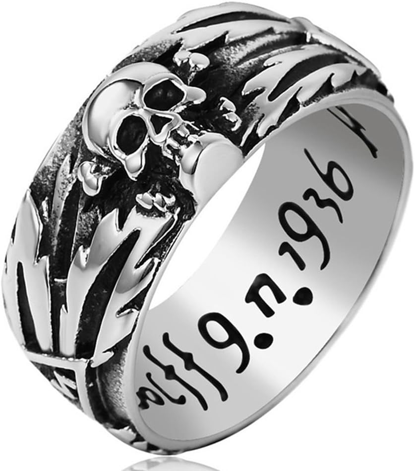 Mens Vintage Stainless Steel Band Rings Gothic Devil Skull Flower Carved Biker Rings Silver Black Size 7-12