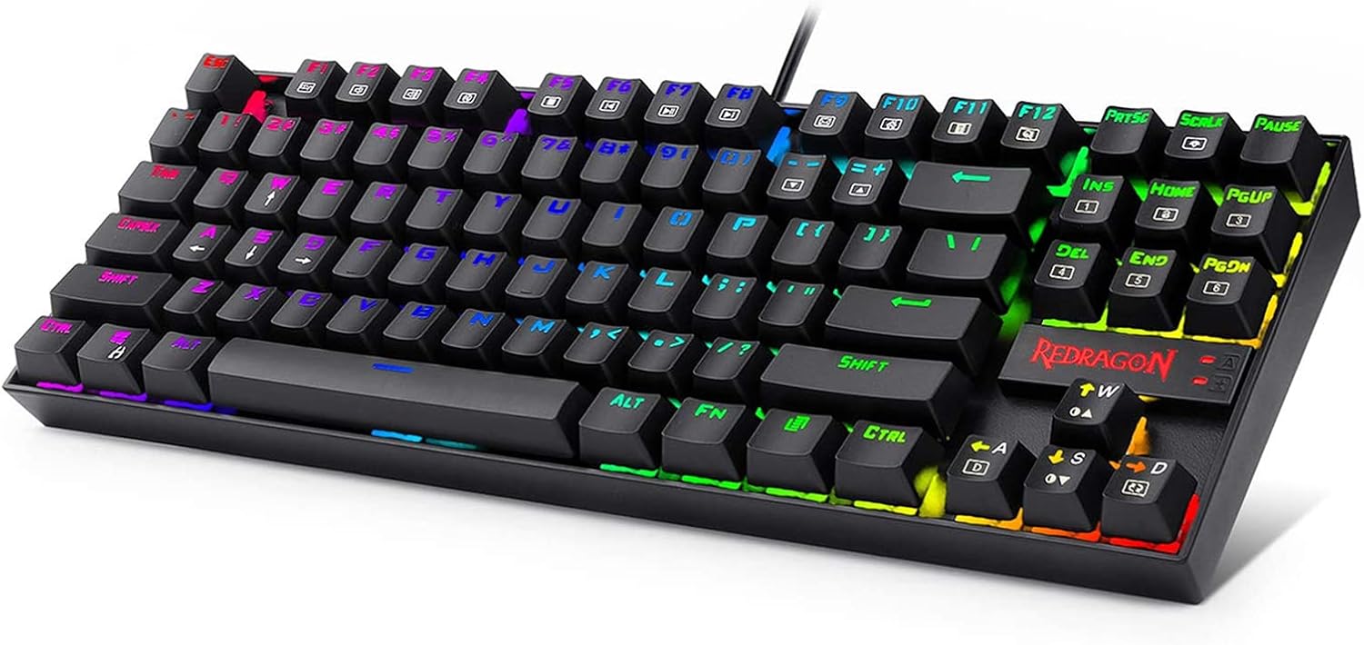 Redragon K552 Mechanical Gaming Keyboard 60% Compact 87 Key Kumara Wired Cherry MX Blue Switches Equivalent for Windows PC Gamers RGB Backlit Black