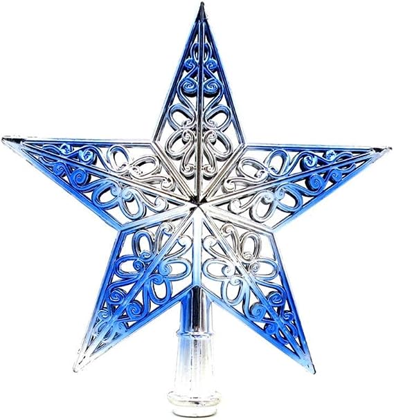 Soochat Christmas Tree Star Topper Glittered Xmas Tree Topper Hollowed-Out Christmas Star Decoration Ornaments Home Decor Silvery Blue