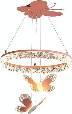 Pink Butterfly Mini Crystal Chandelier Modern Girls Bedroom Round Crystal Lampshade with Butterfly Pendant Hanging Flush Mount Celling Fixture for Kids Bedroom,Study Room Pink