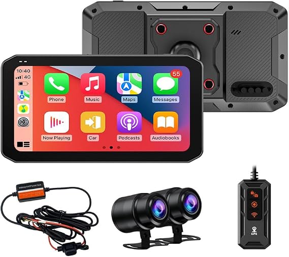 Motorcycle Carplay Android Auto GPS Navigation System, BSD, 6.25" LCD, 60FPS,5G Wi-Fi BT, IP67 Waterproof (Host+2K Cameras+Radar)