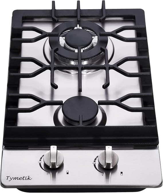 Bakysso Gas Cooktop 12 Inch, 2 Burners Gas Stovetop Built-in Stainless Steel Gas Stove Dual Fuel LPG/NG Convertible Gas Hob for RVs, Apartments, Outdoor, 12 Inch Stainless Steel