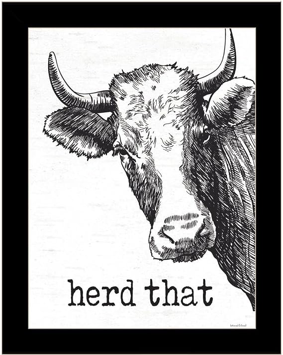Trendy Decor 4U LET137-712 Herd That Wall Art By Lettered & Lined - Farmhouse Animal 18" H x 14" W