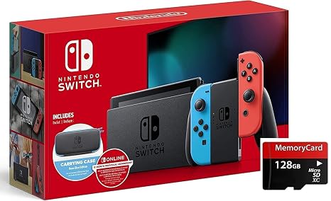 Nintendo Switch Console with Neon Blue and Neon Red Joy-Con Video Games Console, 6.2" Touchscreen LCD Display, WIFI